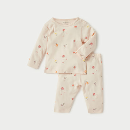 Juniors All-Over Floral Print T-shirt and Pyjama Set - Pink / 12-18 mths