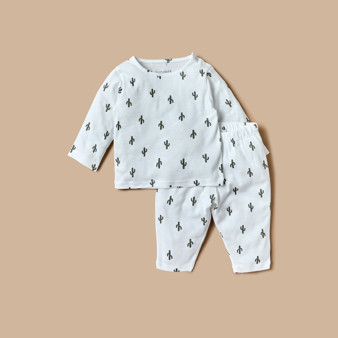 Juniors All-Over Cactus Print Long Sleeves T-shirt and Elasticated Pyjama Set