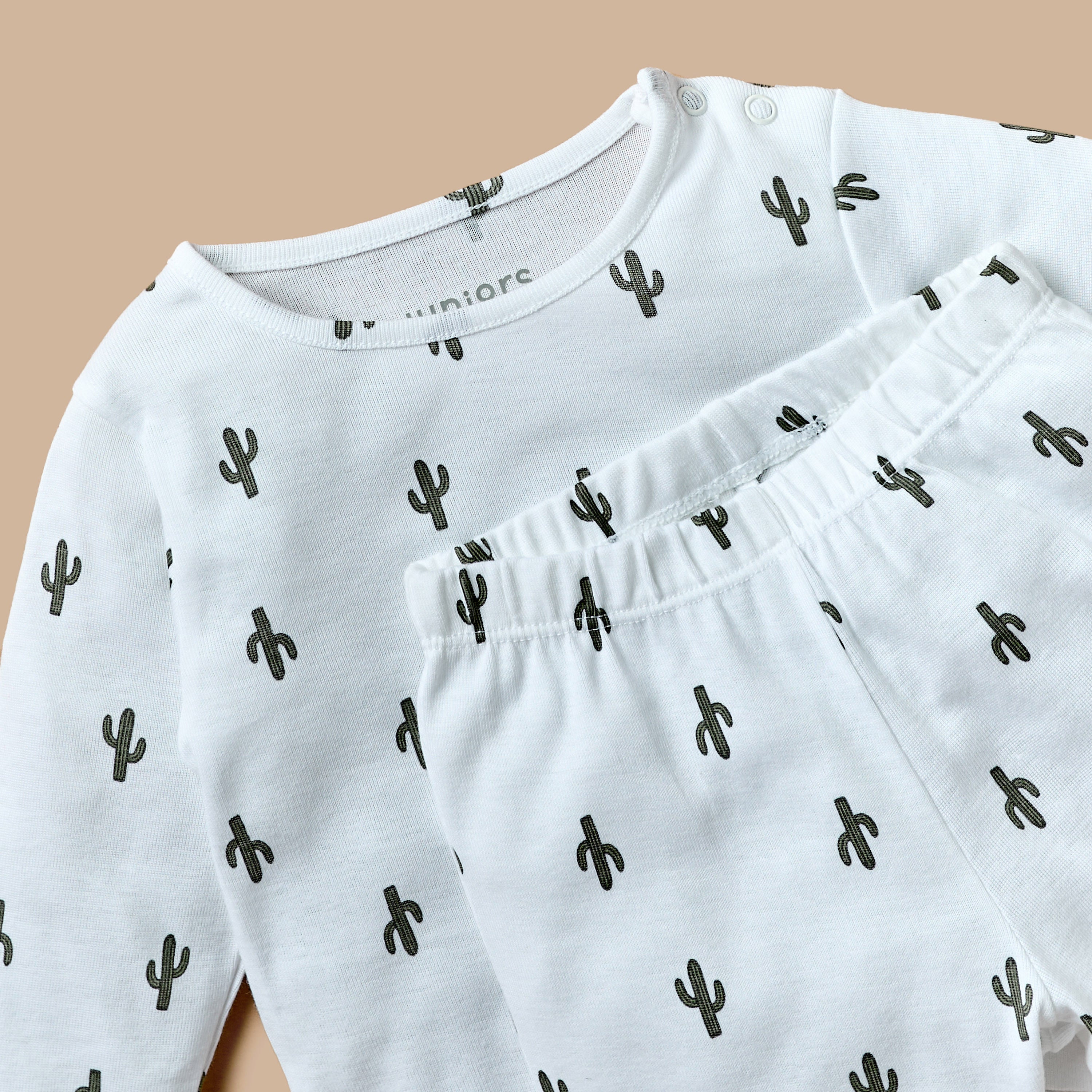 Juniors All-Over Cactus Print Long Sleeves T-shirt and Elasticated Pyjama Set