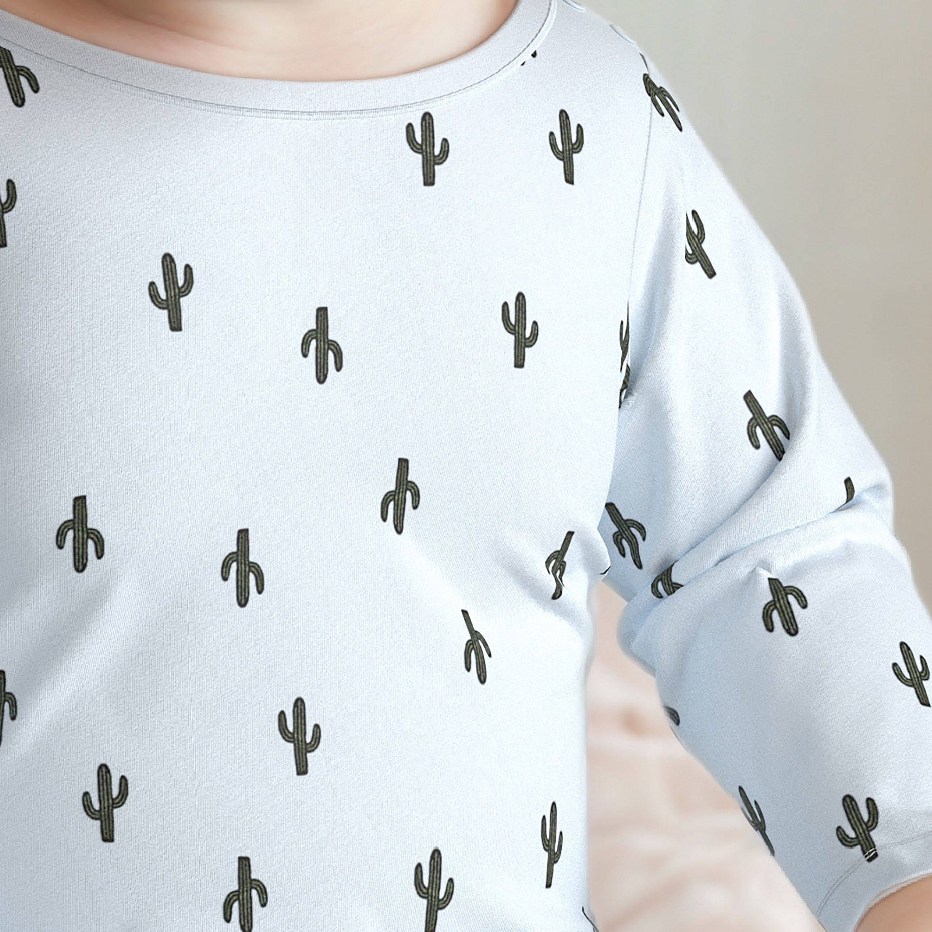 Juniors All-Over Cactus Print Long Sleeves T-shirt and Elasticated Pyjama Set