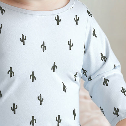 Juniors All-Over Cactus Print Long Sleeves T-shirt and Elasticated Pyjama Set