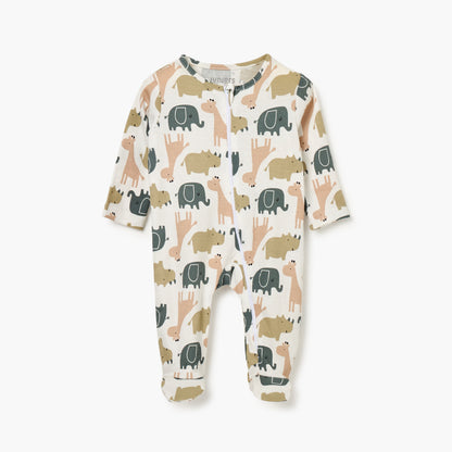 Juniors Animal Print Sleepsuit with Long Sleeves and Zip Closure - Beige / 12-18 mths
