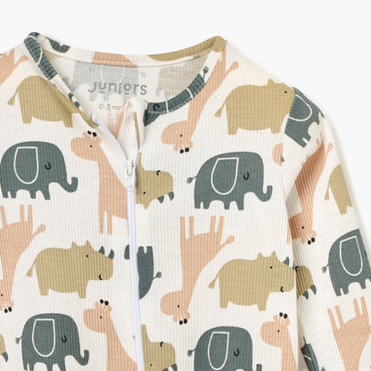 Juniors Animal Print Sleepsuit with Long Sleeves and Zip Closure