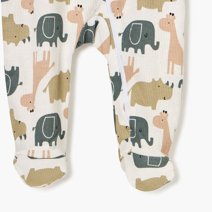Juniors Animal Print Sleepsuit with Long Sleeves and Zip Closure