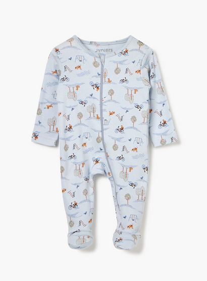 Juniors Printed Sleepsuit with Long Sleeves and Zip Closure-baby-boys-clothing-nightwear-sleepsuits-image-1
