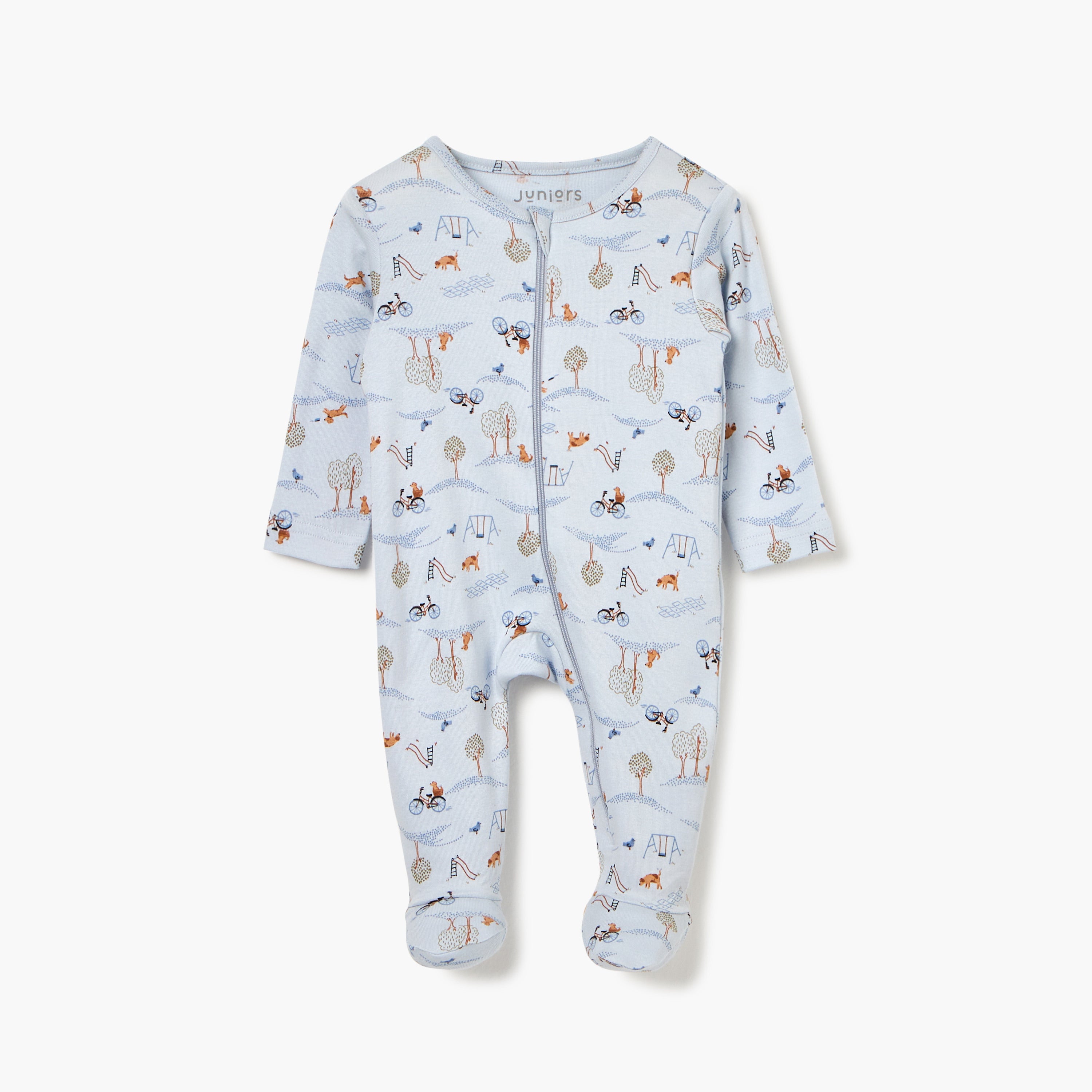 Juniors Printed Sleepsuit with Long Sleeves and Zip Closure - White / 12-18 mths