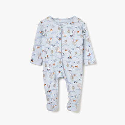 Juniors Printed Sleepsuit with Long Sleeves and Zip Closure - White / 12-18 mths