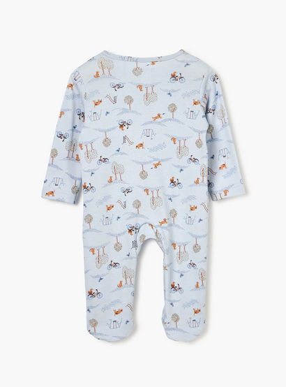 Juniors Printed Sleepsuit with Long Sleeves and Zip Closure-baby-boys-clothing-nightwear-sleepsuits-image-2