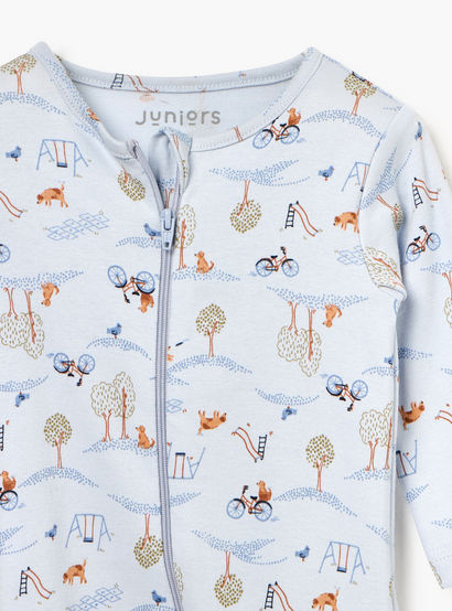 Juniors Printed Sleepsuit with Long Sleeves and Zip Closure-baby-boys-clothing-nightwear-sleepsuits-image-3