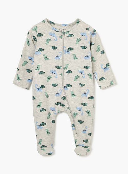 Juniors Floral Print Sleepsuit with Long Sleeves and Zip Closure-baby-girls-clothing-nightwear-sleepsuits-image-2