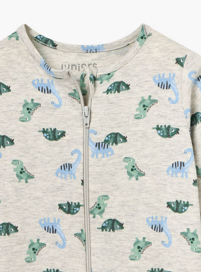 Juniors Floral Print Sleepsuit with Long Sleeves and Zip Closure-baby-girls-clothing-nightwear-sleepsuits-image-4