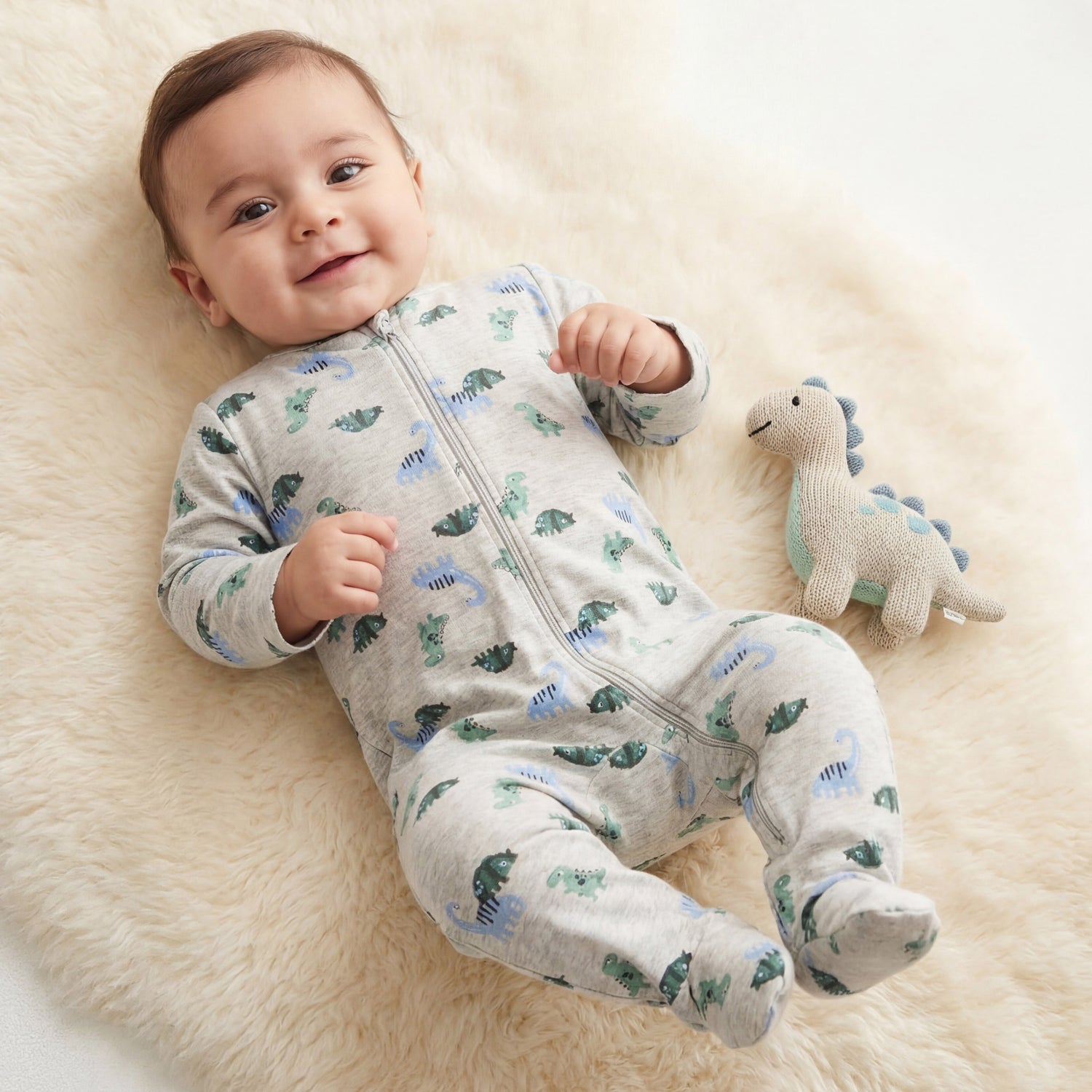 Juniors Floral Print Sleepsuit with Long Sleeves and Zip Closure
