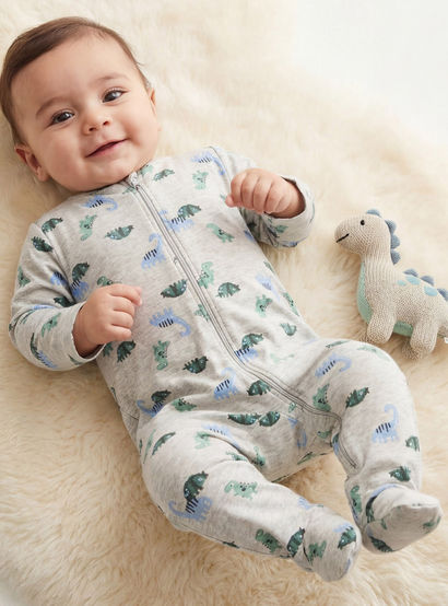 Juniors Floral Print Sleepsuit with Long Sleeves and Zip Closure-baby-girls-clothing-nightwear-sleepsuits-image-6