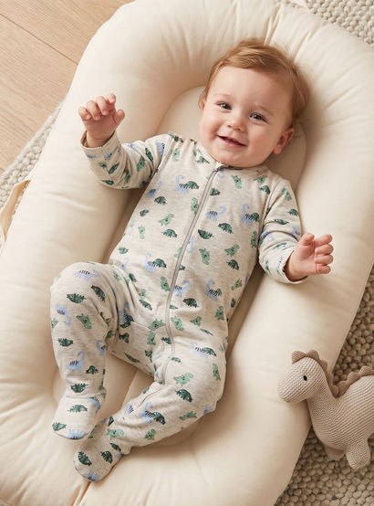 Juniors Floral Print Sleepsuit with Long Sleeves and Zip Closure-baby-girls-clothing-nightwear-sleepsuits-image-1