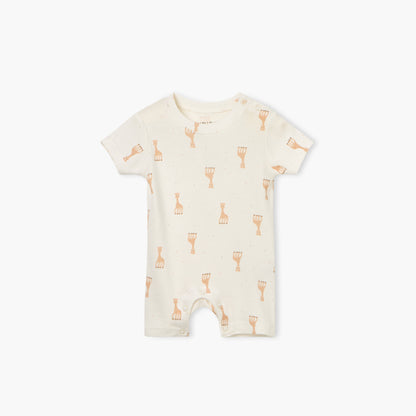 Juniors Giraffe Print Romper with Short Sleeves and Button Closure - Cream / 12-18 mths