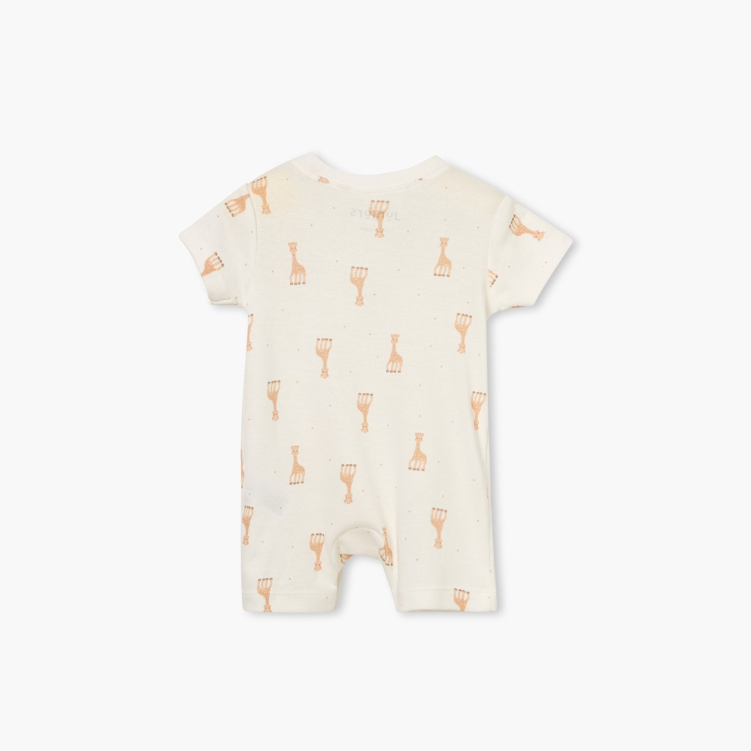 Juniors Giraffe Print Romper with Short Sleeves and Button Closure