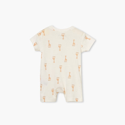 Juniors Giraffe Print Romper with Short Sleeves and Button Closure