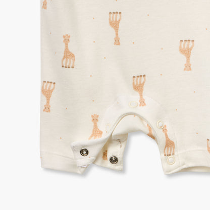 Juniors Giraffe Print Romper with Short Sleeves and Button Closure