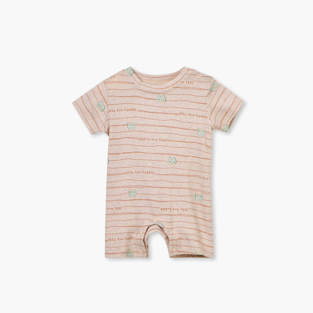 Juniors Avocado Print Romper with Short Sleeves and Button Closure - Beige / 12-18 mths