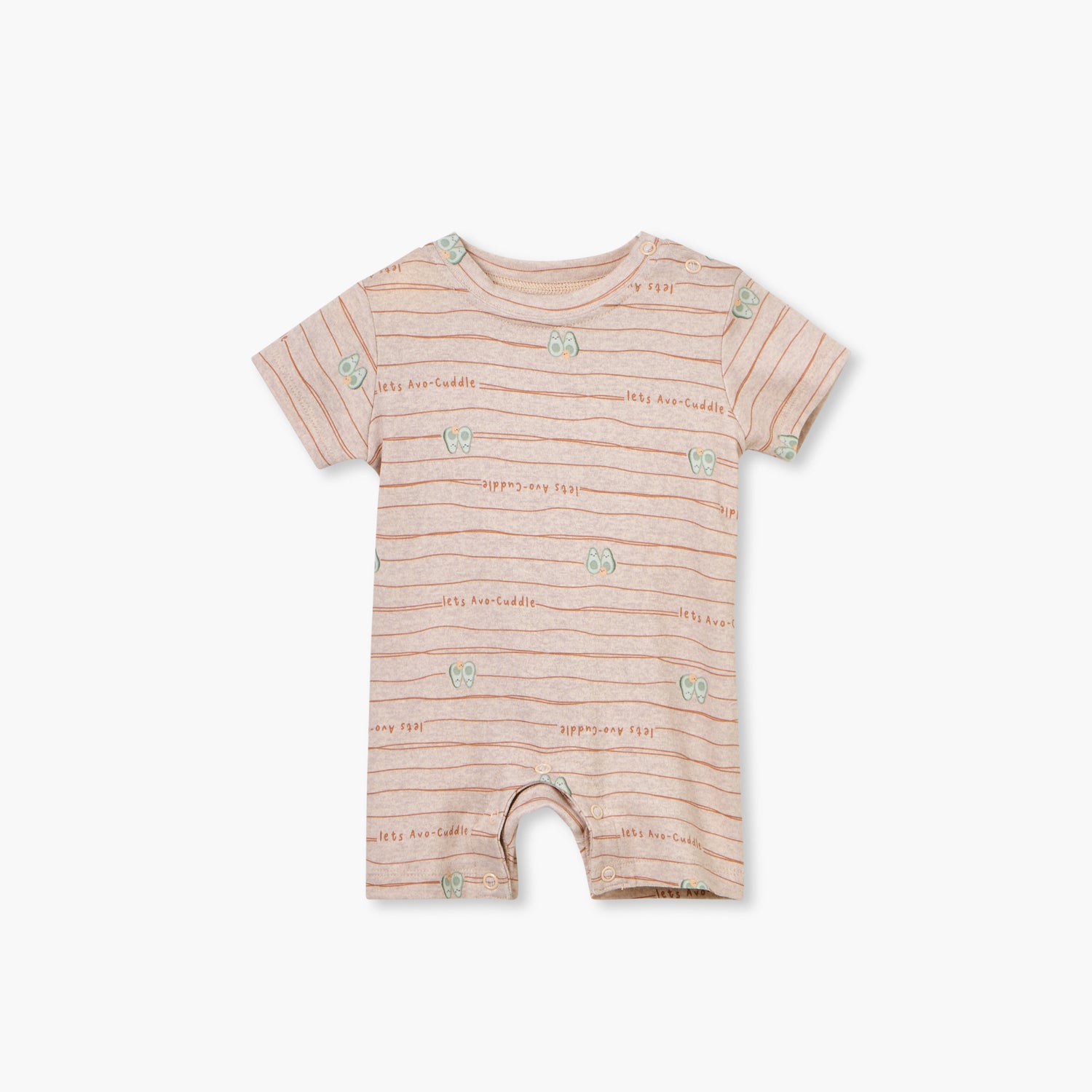Juniors Avocado Print Romper with Short Sleeves and Button Closure - Beige / 12-18 mths