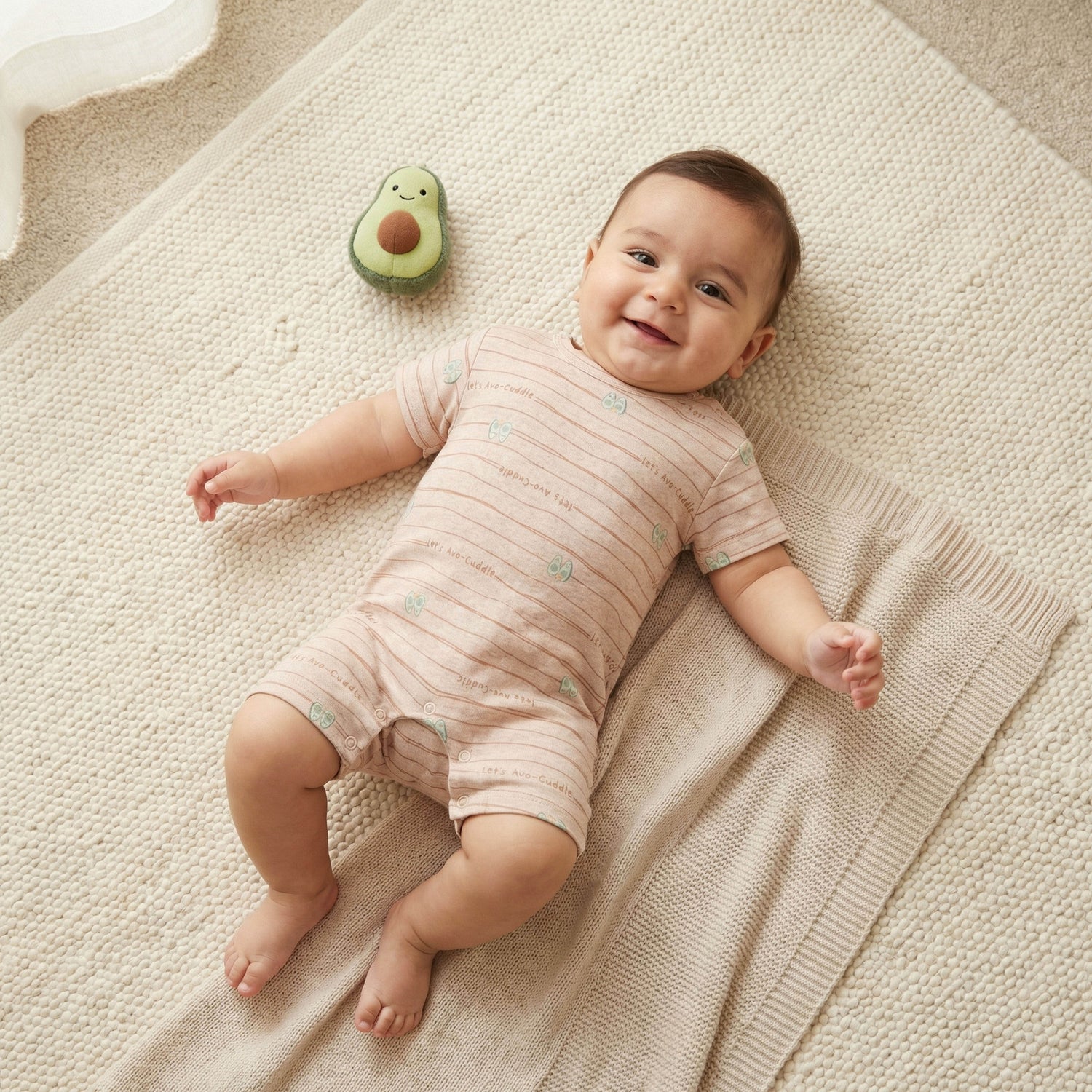 Juniors Avocado Print Romper with Short Sleeves and Button Closure