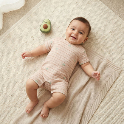 Juniors Avocado Print Romper with Short Sleeves and Button Closure