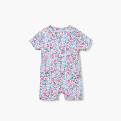 Juniors Floral Print Romper with Short Sleeves and Button Closure - Multicolour / 12-18 mths