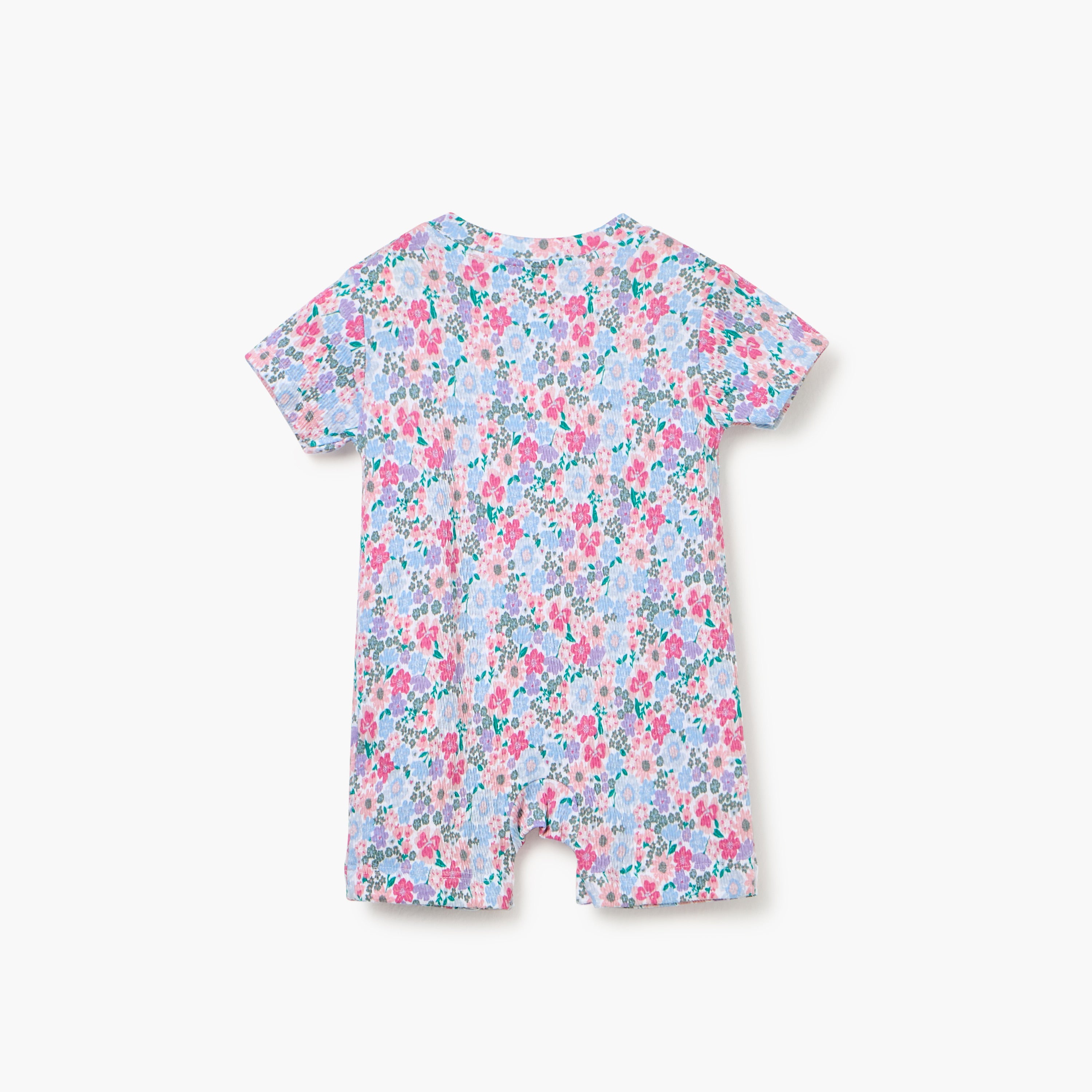 Juniors Floral Print Romper with Short Sleeves and Button Closure