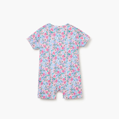 Juniors Floral Print Romper with Short Sleeves and Button Closure