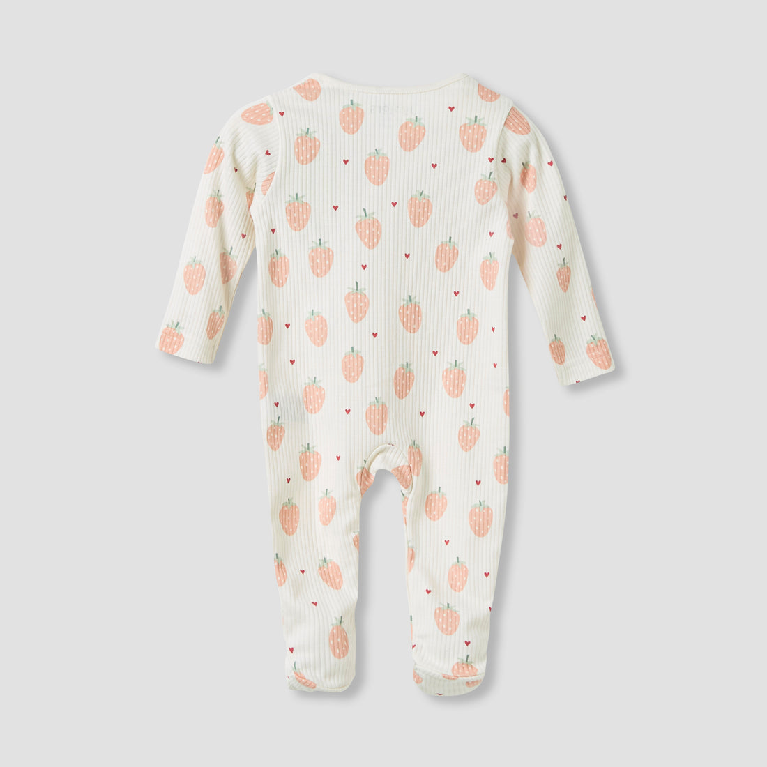 Juniors Strawberry Print Closed Feet Sleepsuit with Long Sleeves
