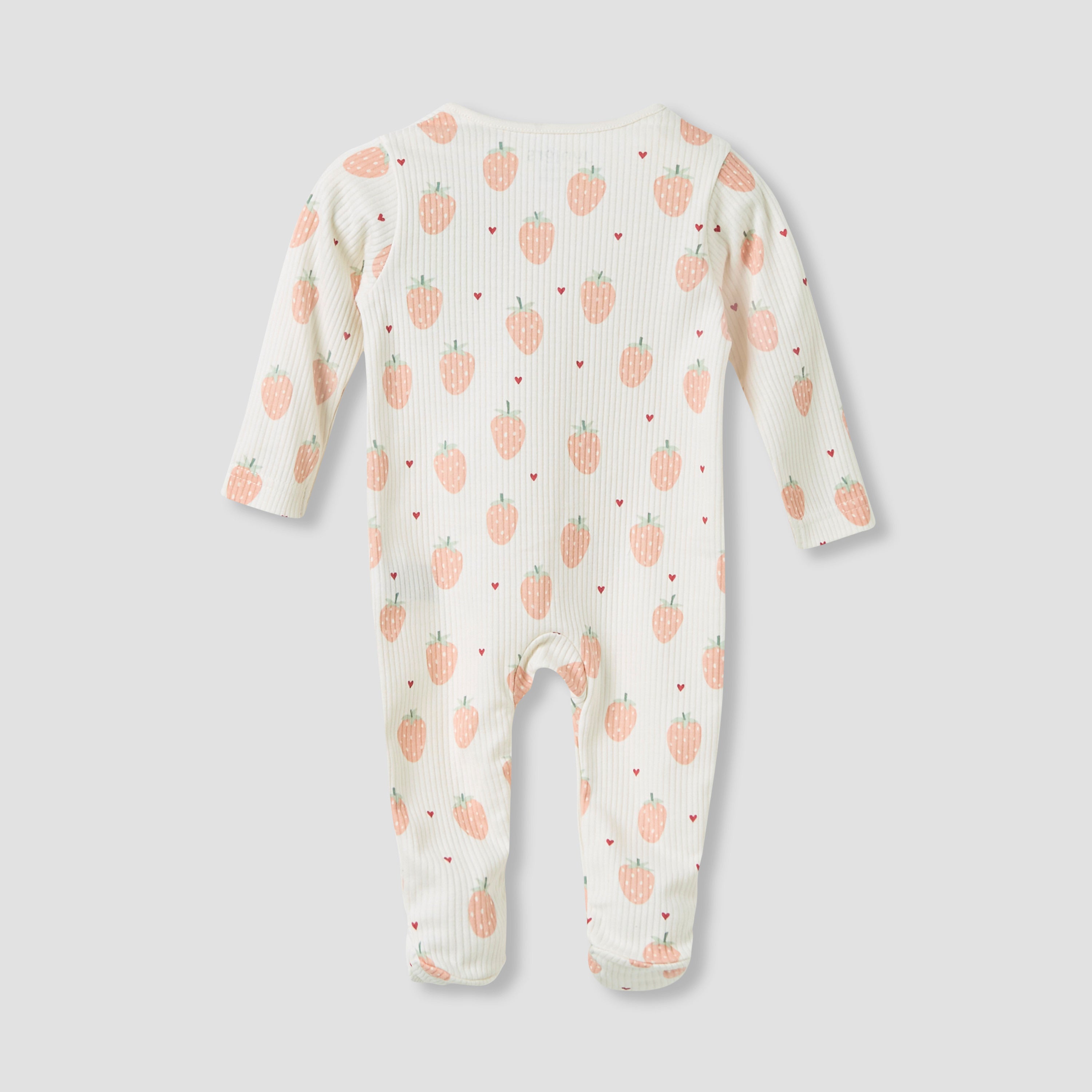 Juniors Strawberry Print Closed Feet Sleepsuit with Long Sleeves
