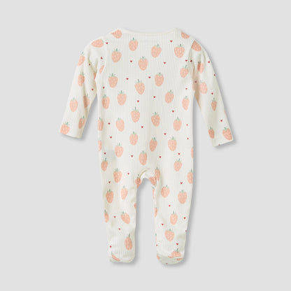 Juniors Strawberry Print Closed Feet Sleepsuit with Long Sleeves