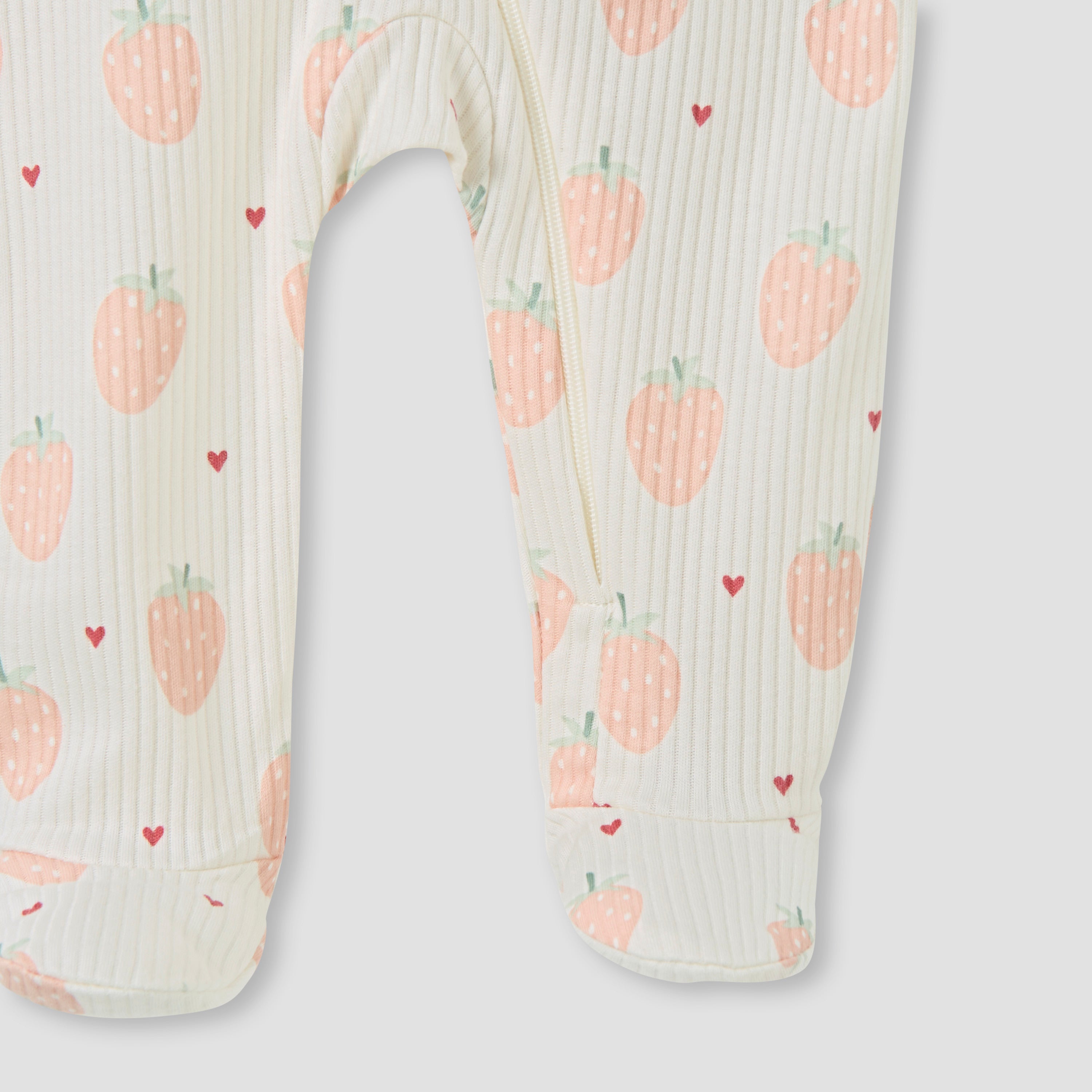 Juniors Strawberry Print Closed Feet Sleepsuit with Long Sleeves