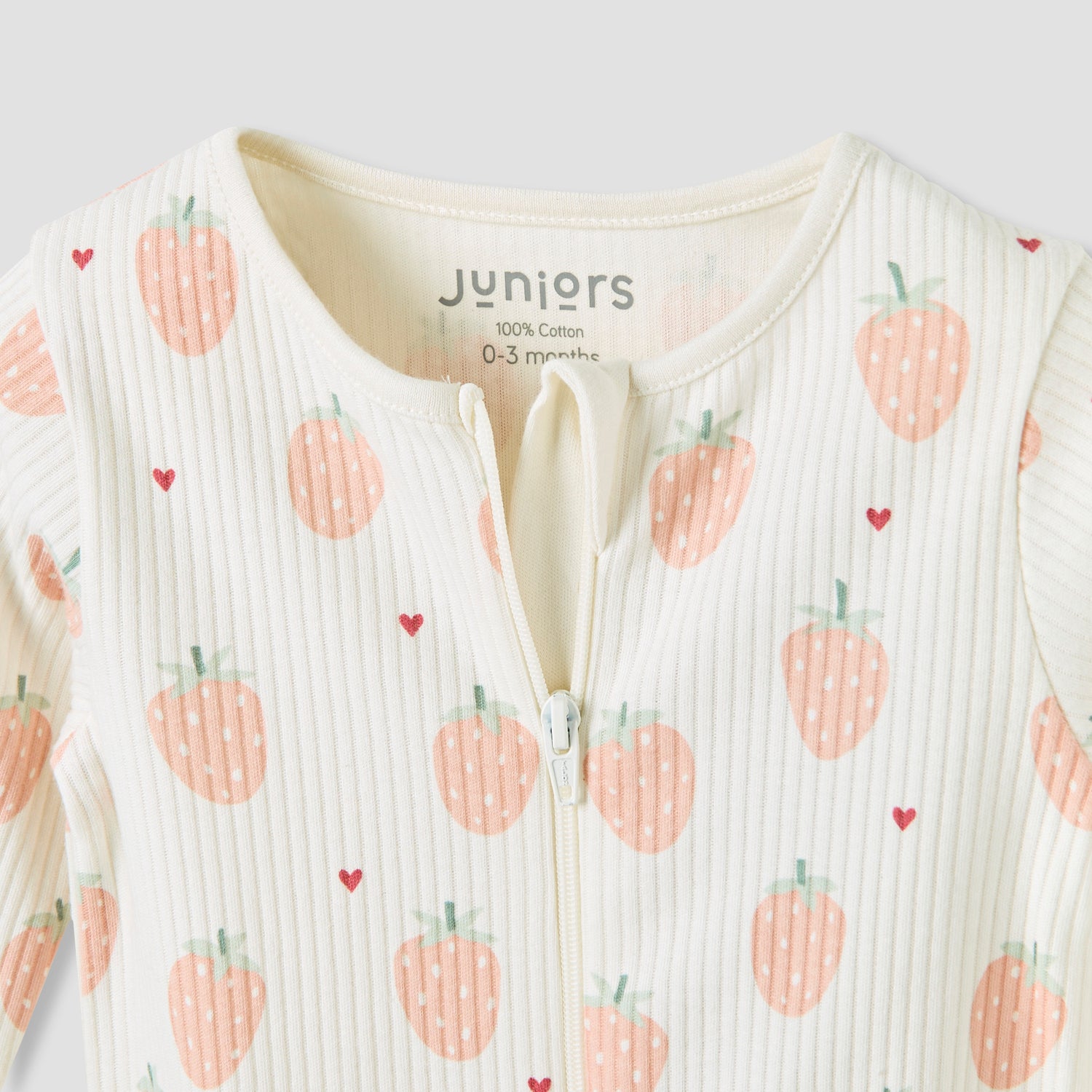 Juniors Strawberry Print Closed Feet Sleepsuit with Long Sleeves