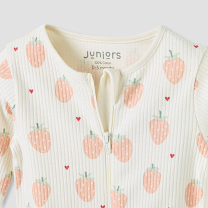Juniors Strawberry Print Closed Feet Sleepsuit with Long Sleeves