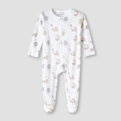 Juniors Round Neck Sleepsuit with Zip Closure - Cotton - Long Sleeves - White / 12-18 mths