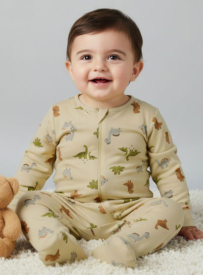 Juniors Cotton Round Neck Long Sleeves Sleepsuit with Dinosaur Print-promo_babyshop_Buy3for69_UAE130126-image-2