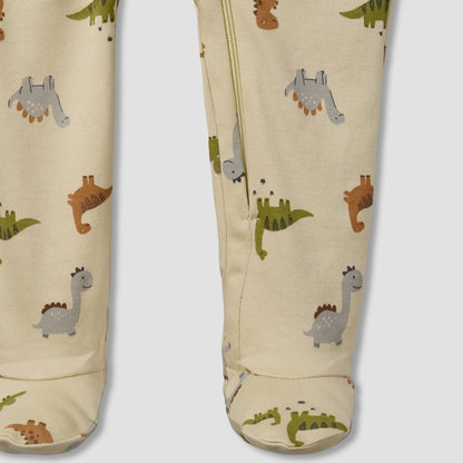 Juniors Cotton Round Neck Long Sleeves Sleepsuit with Dinosaur Print