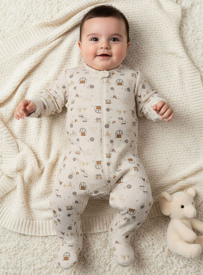 Juniors Cotton Round Neck Long Sleeves Sleepsuit with Farm Print-promo_babyshop_Buy3for69_UAE130126-image-2