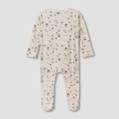 Juniors Cotton Round Neck Long Sleeves Sleepsuit with Farm Print