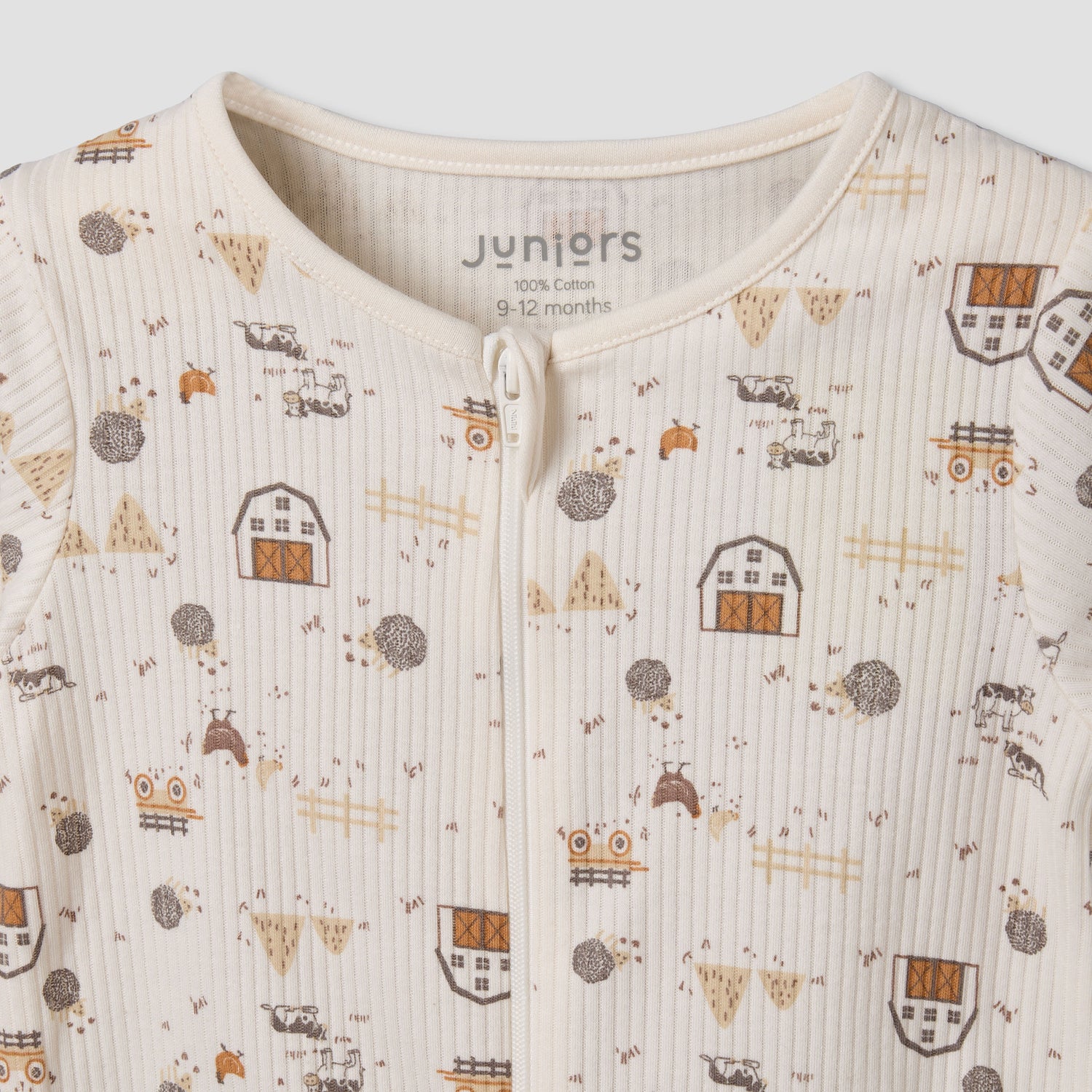 Juniors Cotton Round Neck Long Sleeves Sleepsuit with Farm Print