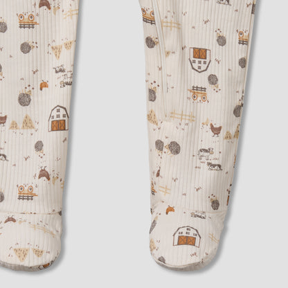 Juniors Cotton Round Neck Long Sleeves Sleepsuit with Farm Print