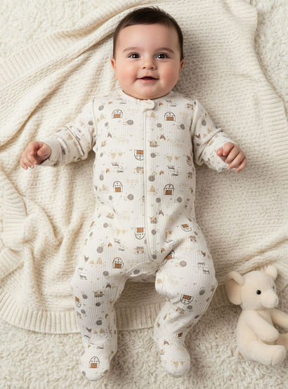 Juniors Cotton Round Neck Long Sleeves Sleepsuit with Farm Print-promo_babyshop_Buy3for69_UAE130126-image-1