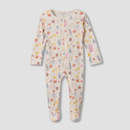 Juniors Cotton Round Neck Long Sleeves Sleepsuit with Underwater Print - Cream / 12-18 mths