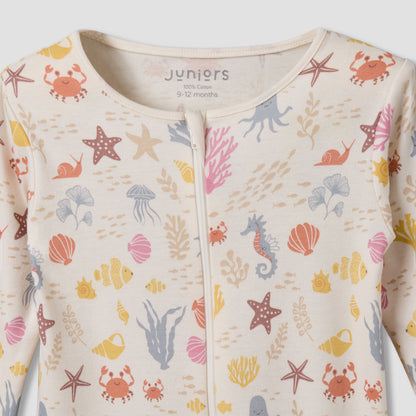 Juniors Cotton Round Neck Long Sleeves Sleepsuit with Underwater Print