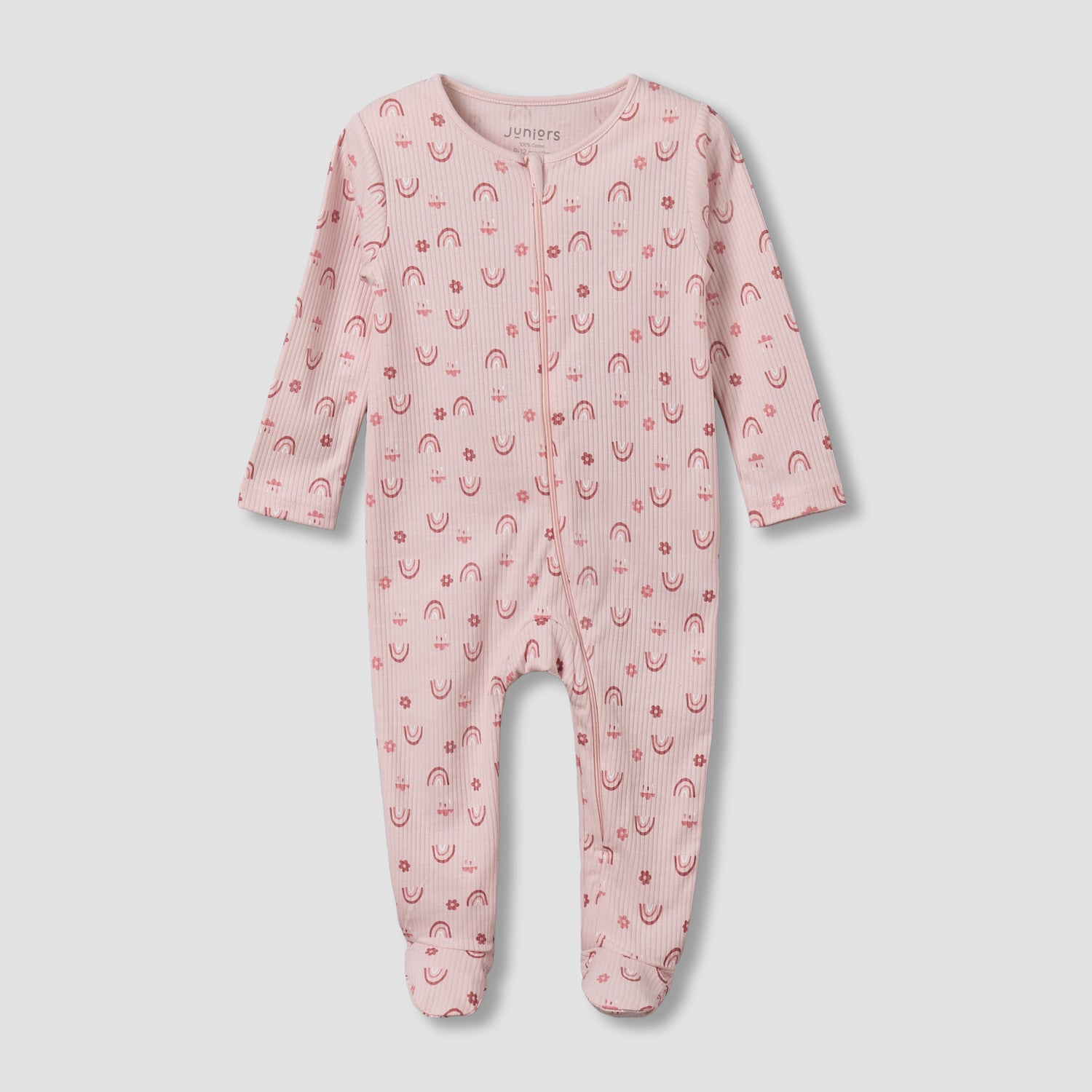 Juniors Cotton Round Neck Long Sleeves Sleepsuit with Fun Print - Pink / 12-18 mths