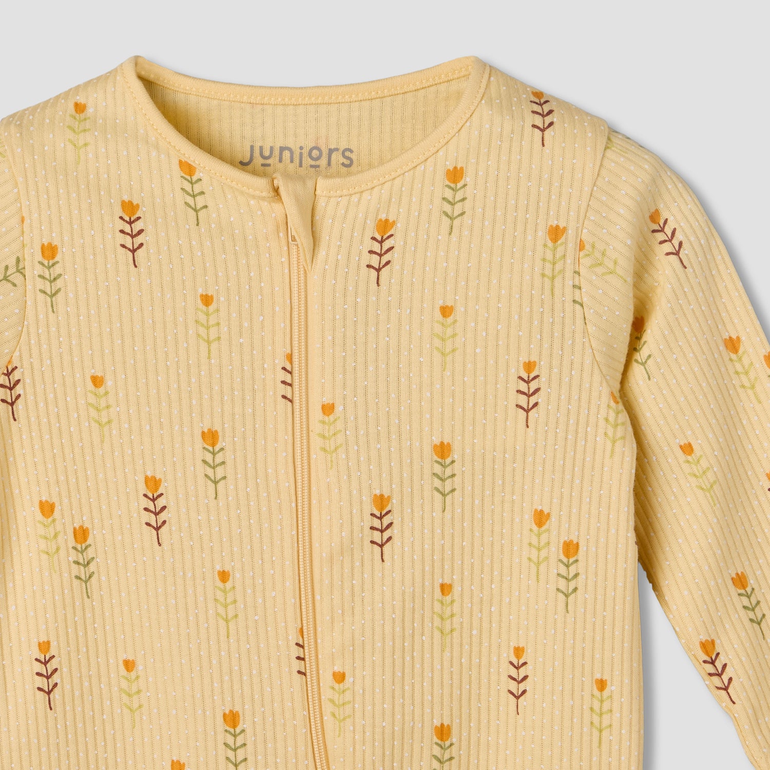 Juniors Cotton Round Neck Long Sleeves Sleepsuit with Floral Print