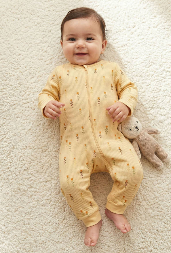 Juniors Cotton Round Neck Long Sleeves Sleepsuit with Floral Print