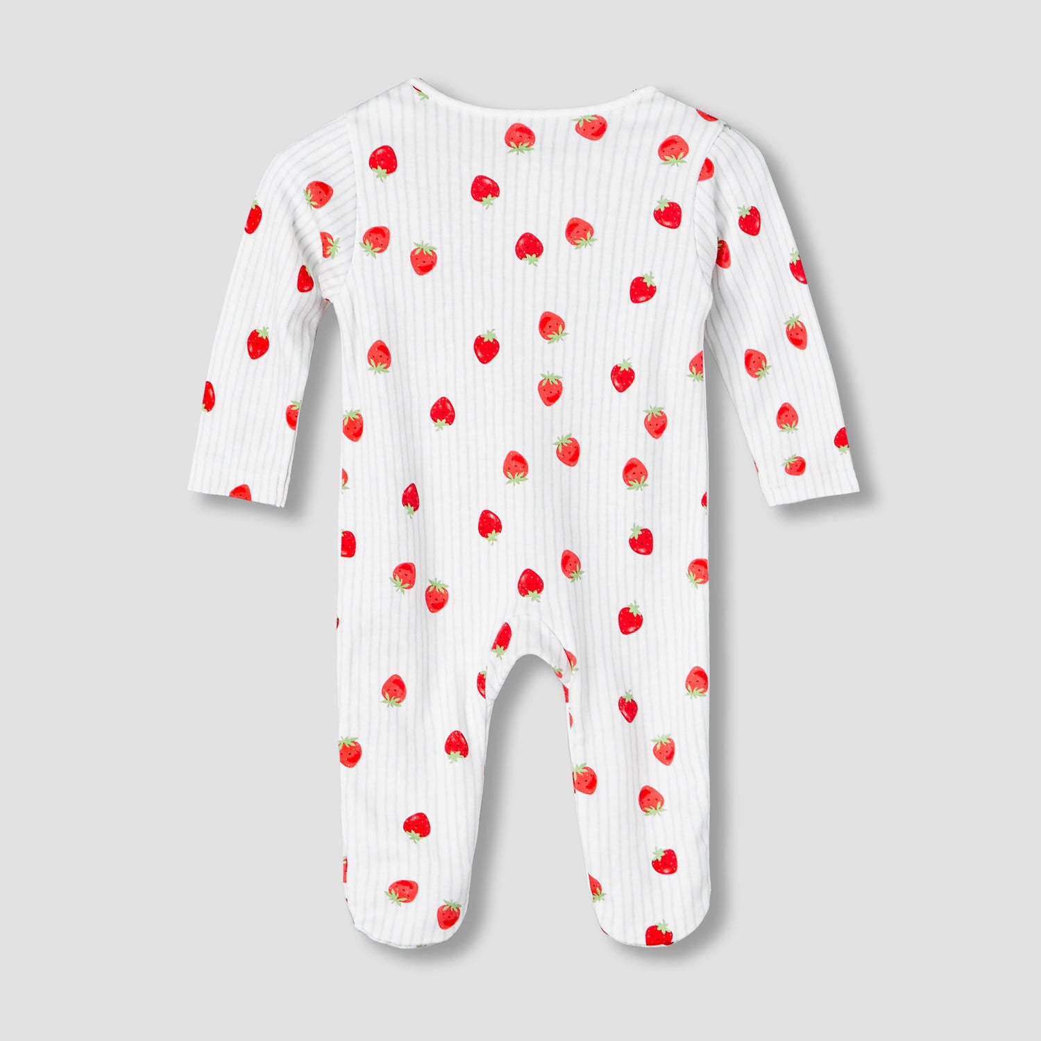 Juniors Cotton Round Neck Long Sleeves Sleepsuit with Strawberry Print