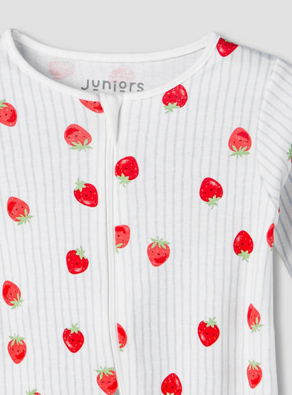 Juniors Cotton Round Neck Long Sleeves Sleepsuit with Strawberry Print-baby-girls-clothing-nightwear-sleepsuits-image-4